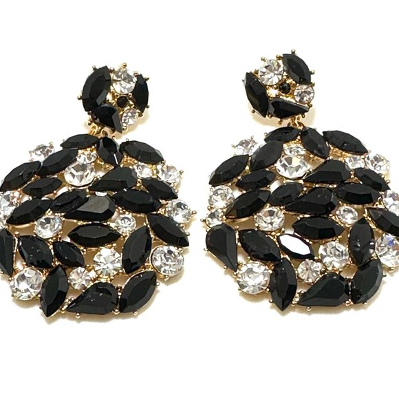 KENNETH JAY LANE BLACK/CLEAR PIERCED EARRING